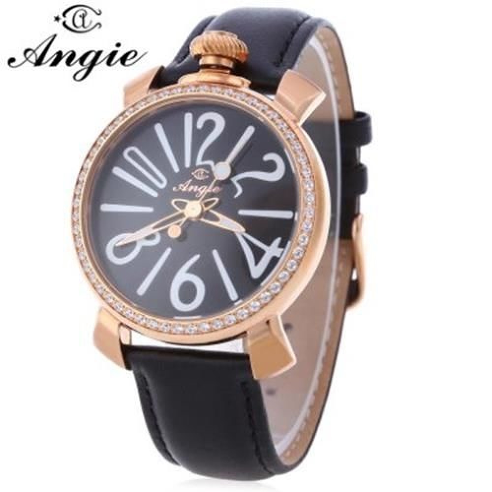 ANGIE ST7154L MATONINI SERIES LEATHER BAND RHINESTONE QUARTZ WATCH FOR LADIES LUMINOUS POI ANGIE ST7154L MATONINI SERIES LEATHER BAND RHINESTONE QUARTZ WATCH FOR LADIES LUMINOUS POI