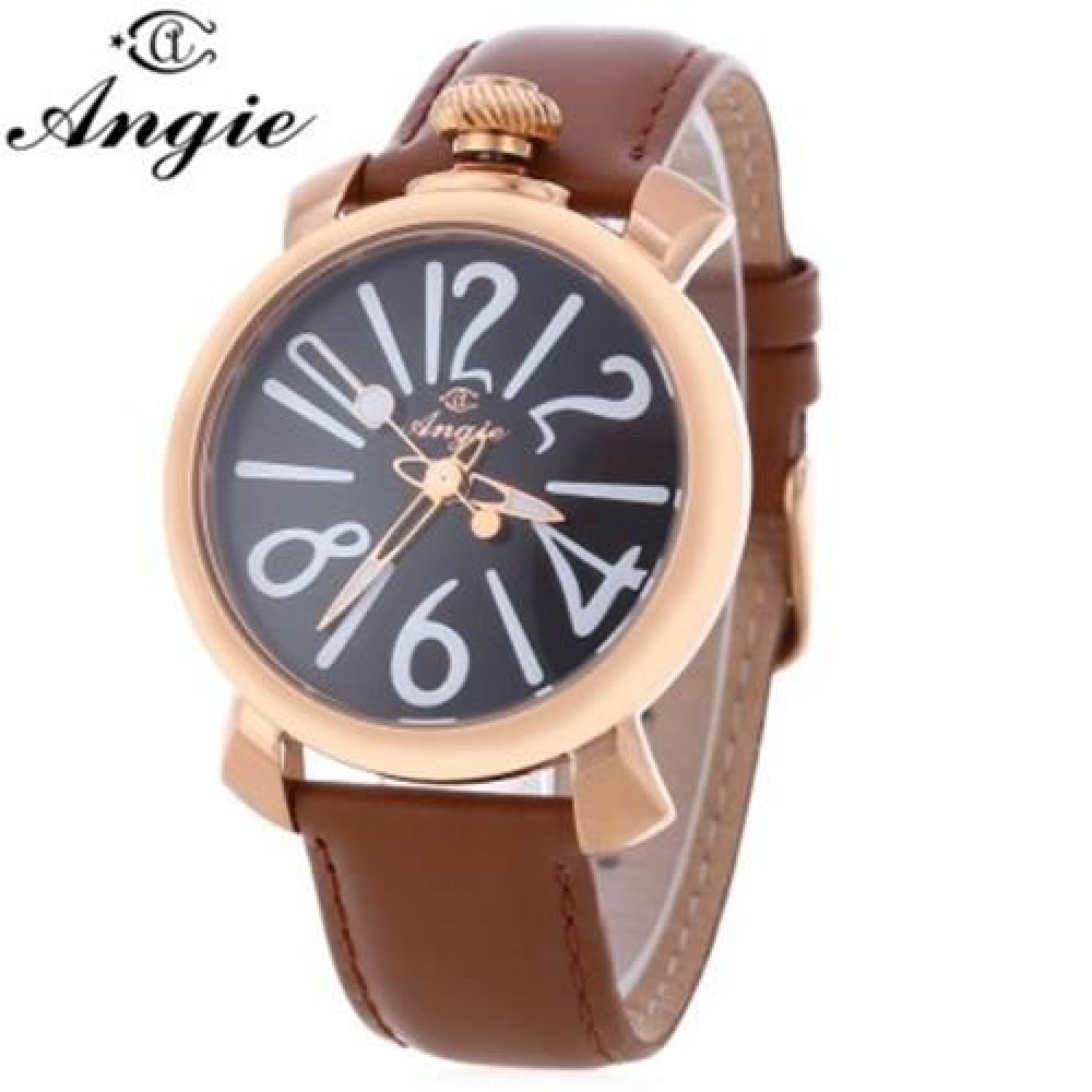 ANGIE ST7154L MATONINI SERIES LEATHER BAND QUARTZ WATCH FOR LADIES LUMINOUS POINTERS (BROW