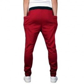 CASUAL DRAWSTING POCKET DESIGN COTTON BLEND HAREM PANTS FOR MEN (WINE RED)