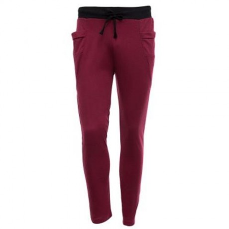 CASUAL DRAWSTING POCKET DESIGN COTTON BLEND HAREM PANTS FOR MEN (WINE RED)