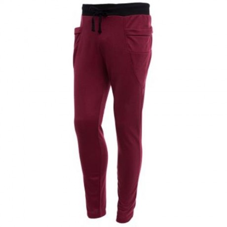 CASUAL DRAWSTING POCKET DESIGN COTTON BLEND HAREM PANTS FOR MEN (WINE RED)