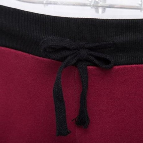 CASUAL DRAWSTING POCKET DESIGN COTTON BLEND HAREM PANTS FOR MEN (WINE RED)