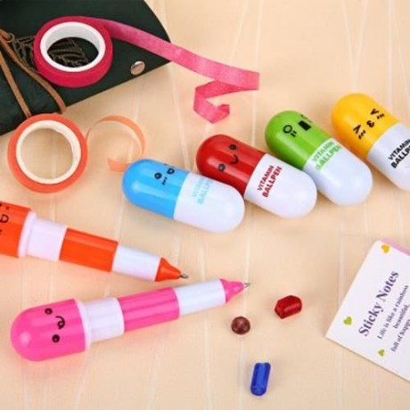 RETRACTABLE CAPSULE CREATIVE PILL BALLPOINT PEN BALLPEN FOR SCHOOL WRITING SUPPLIES STATIO