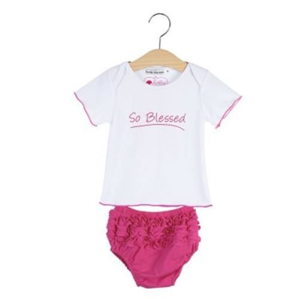 2PCS LETTER WING PATTERN CUTE GIRLS T-SHIRT WITH BRIEFS (WHITE)