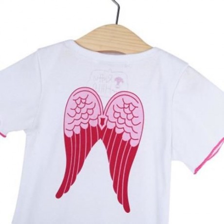2PCS LETTER WING PATTERN CUTE GIRLS T-SHIRT WITH BRIEFS (WHITE)