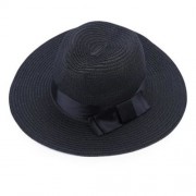SOLID COLOR SUMMER LADIES BOW WIDE STRAW PLAITING HAT (#5)
