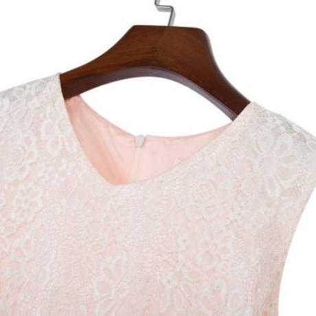 REFINED V-NECK SLEEVELESS FLOWER LACE PARTY DRESS WITH RHINESTONE BELT FOR GIRLS (APRICOT)