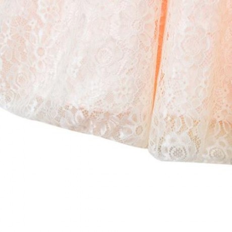 REFINED V-NECK SLEEVELESS FLOWER LACE PARTY DRESS WITH RHINESTONE BELT FOR GIRLS (APRICOT)