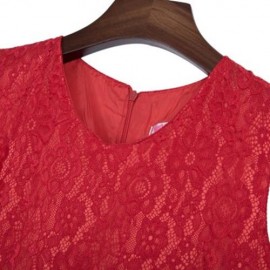 REFINED V-NECK SLEEVELESS FLOWER LACE PARTY DRESS WITH RHINESTONE BELT FOR GIRLS (RED)