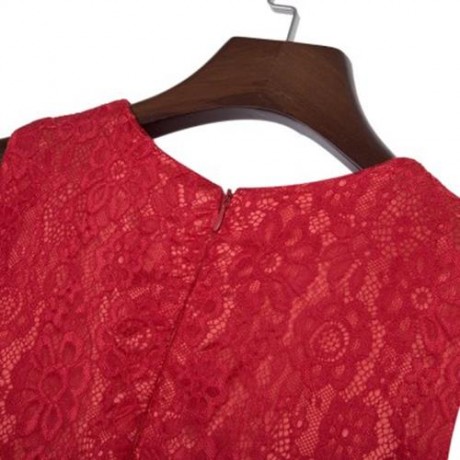 REFINED V-NECK SLEEVELESS FLOWER LACE PARTY DRESS WITH RHINESTONE BELT FOR GIRLS (RED)