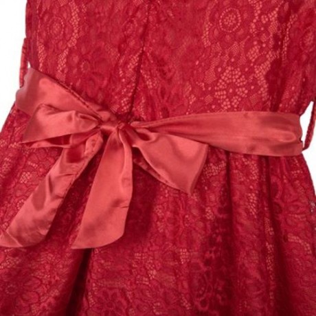 REFINED V-NECK SLEEVELESS FLOWER LACE PARTY DRESS WITH RHINESTONE BELT FOR GIRLS (RED)