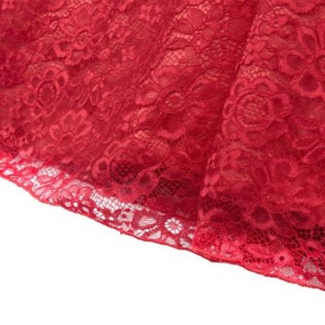 REFINED V-NECK SLEEVELESS FLOWER LACE PARTY DRESS WITH RHINESTONE BELT FOR GIRLS (RED)
