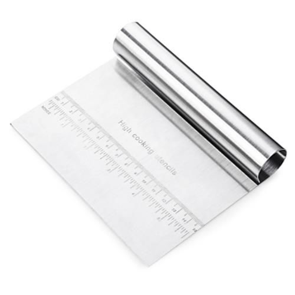 STAINLESS STEEL PIZZA DOUGH SCRAPER CUTTER FLOUR PASTRY CAKE TOOL (SILVER)