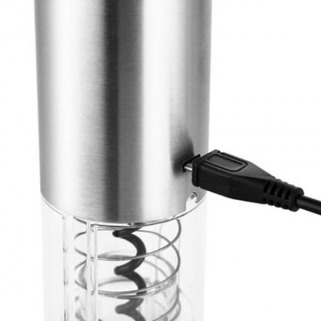 RECHARGEABLE ELECTRIC AUTOMATIC CORDLESS WINE CORKSCREW BOTTLE OPENER FOIL CUTTER (SILVER 