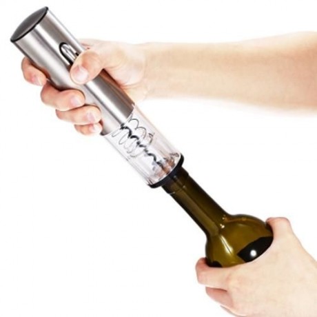 RECHARGEABLE ELECTRIC AUTOMATIC CORDLESS WINE CORKSCREW BOTTLE OPENER FOIL CUTTER (SILVER 