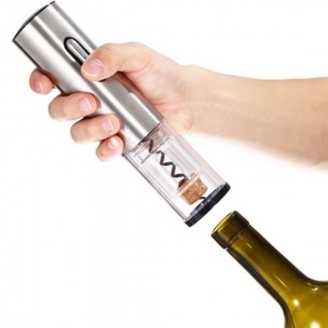 RECHARGEABLE ELECTRIC AUTOMATIC CORDLESS WINE CORKSCREW BOTTLE OPENER FOIL CUTTER (SILVER 