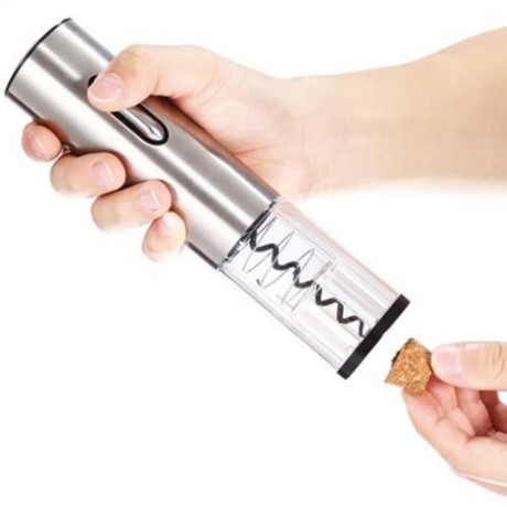 RECHARGEABLE ELECTRIC AUTOMATIC CORDLESS WINE CORKSCREW BOTTLE OPENER FOIL CUTTER (SILVER 