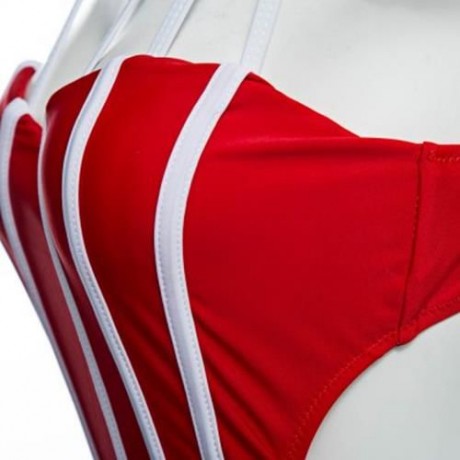 STYLISH STRIPE PATTERN SLIMMING BIKINI WITH ADJUSTABLE SHOULDER STRAPS (RED)