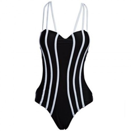 STYLISH STRIPE PATTERN SLIMMING BIKINI WITH ADJUSTABLE SHOULDER STRAPS (BLACK)