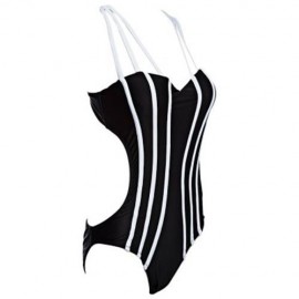 STYLISH STRIPE PATTERN SLIMMING BIKINI WITH ADJUSTABLE SHOULDER STRAPS (BLACK)