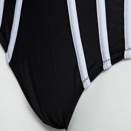 STYLISH STRIPE PATTERN SLIMMING BIKINI WITH ADJUSTABLE SHOULDER STRAPS (BLACK)