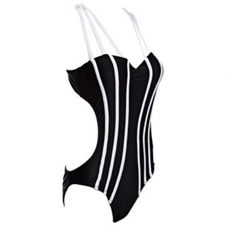 STYLISH STRIPE PATTERN SLIMMING BIKINI WITH ADJUSTABLE SHOULDER STRAPS (BLACK)