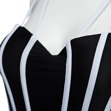 STYLISH STRIPE PATTERN SLIMMING BIKINI WITH ADJUSTABLE SHOULDER STRAPS (BLACK)