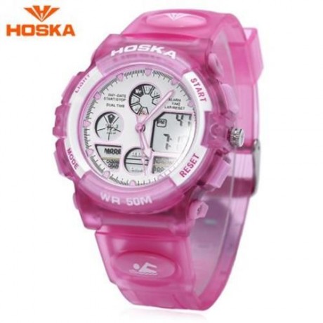 HOSKA H003B 5ATM DUAL MOVT CHILDREN SPORT WATCH CHRONOGRAPH CALENDAR ALARM BACKLIGHT WRIST