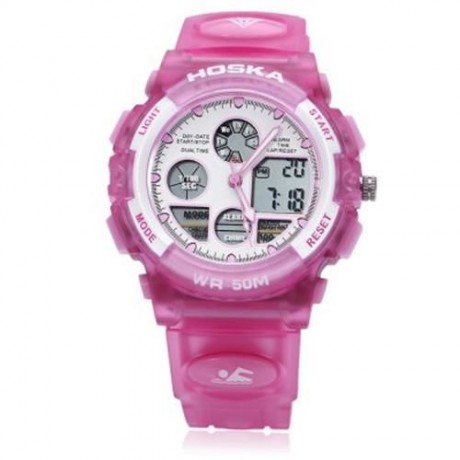 HOSKA H003B 5ATM DUAL MOVT CHILDREN SPORT WATCH CHRONOGRAPH CALENDAR ALARM BACKLIGHT WRIST
