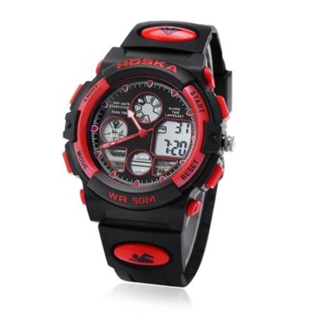 HOSKA H003B 5ATM DUAL MOVT CHILDREN SPORT WATCH CHRONOGRAPH CALENDAR ALARM BACKLIGHT WRIST HOSKA H003B 5ATM DUAL MOVT CHILDREN SPORT WATCH CHRONOGRAPH CALENDAR ALARM BACKLIGHT WRIST