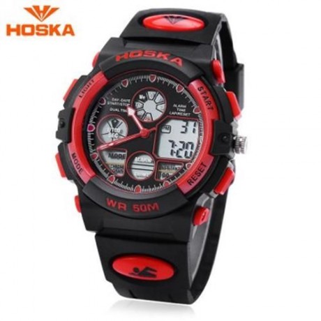 HOSKA H003B 5ATM DUAL MOVT CHILDREN SPORT WATCH CHRONOGRAPH CALENDAR ALARM BACKLIGHT WRIST