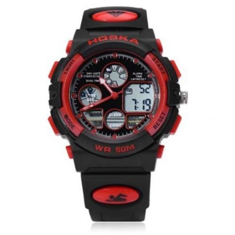 HOSKA H003B 5ATM DUAL MOVT CHILDREN SPORT WATCH CHRONOGRAPH CALENDAR ALARM BACKLIGHT WRIST
