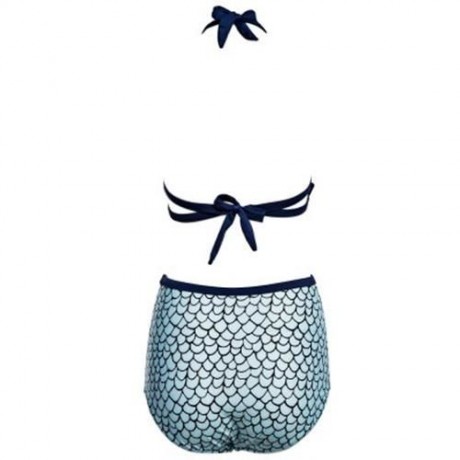 TRENDY SEXY FISH SCALE PATTERN HALTER SWIMWEAR (BLUE)