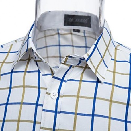 CASUAL TURN DOWN COLLAR LONG SLEEVE PLAID PRINT BUTTON AND POCKET DESIGN SHIRT FOR MEN (YE
