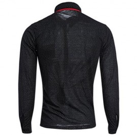 TRENDY STAND COLLAR LONG SLEEVE DOT PRINT SHIRT FOR MEN (BLACK)