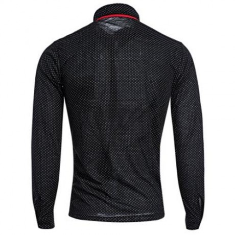 TRENDY STAND COLLAR LONG SLEEVE DOT PRINT SHIRT FOR MEN (BLACK)