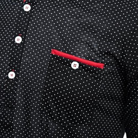 TRENDY STAND COLLAR LONG SLEEVE DOT PRINT SHIRT FOR MEN (BLACK)