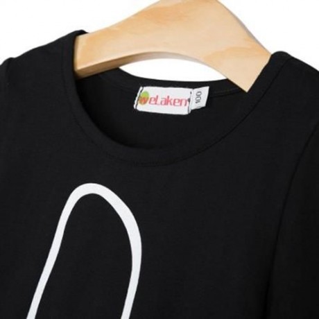 FASHION COTTON MATERIAL ROUND COLLAR SHORT SLEEVE KIDS T-SHIRT (BLACK)