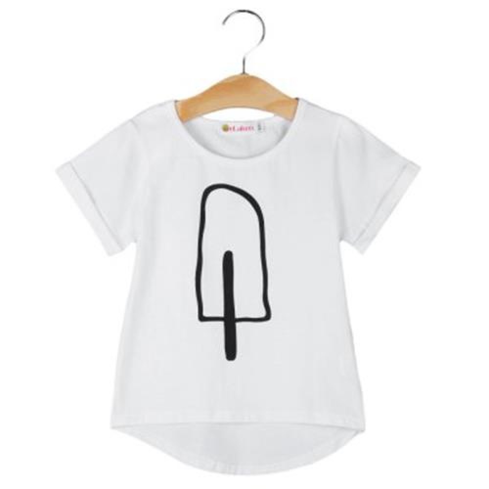 FASHION COTTON MATERIAL ROUND COLLAR SHORT SLEEVE KIDS T-SHIRT (WHITE)