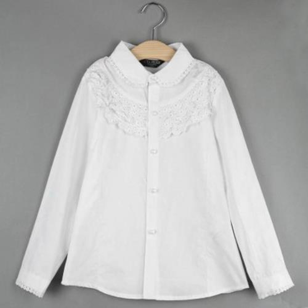 SWEET CHILDREN COTTON LONG SLEEVE LACE SHIRT WITH BUTTON (WHITE)