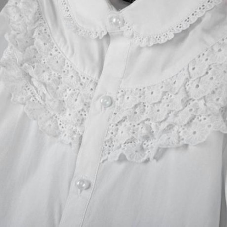 SWEET CHILDREN COTTON LONG SLEEVE LACE SHIRT WITH BUTTON (WHITE)