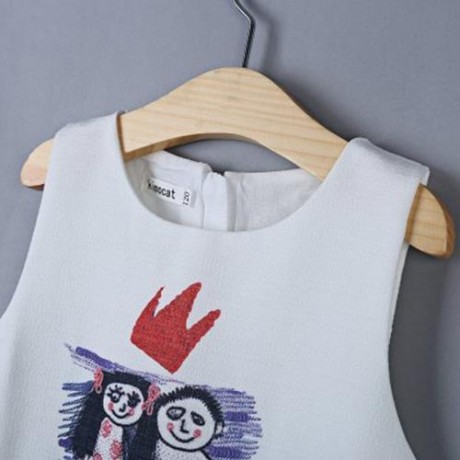 CUTE CARTOON PRINTED SLEEVELESS GIRLS DRESS WITH ZIPPER (WHITE)