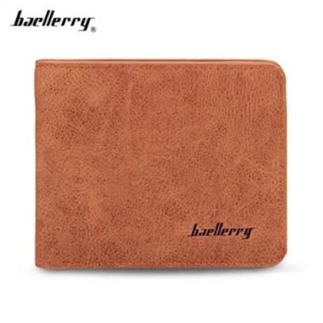 BAELLERRY SOLID COLOR LETTER OPEN SHORT HORIZONTAL MEN WALLET (LIGHT COFFEE)