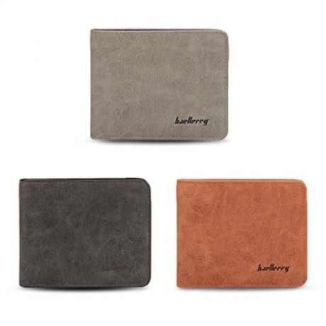 BAELLERRY SOLID COLOR LETTER OPEN SHORT HORIZONTAL MEN WALLET (LIGHT COFFEE)