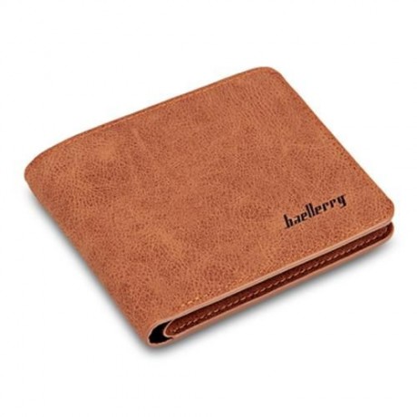 BAELLERRY SOLID COLOR LETTER OPEN SHORT HORIZONTAL MEN WALLET (LIGHT COFFEE)
