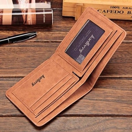 BAELLERRY SOLID COLOR LETTER OPEN SHORT HORIZONTAL MEN WALLET (LIGHT COFFEE)