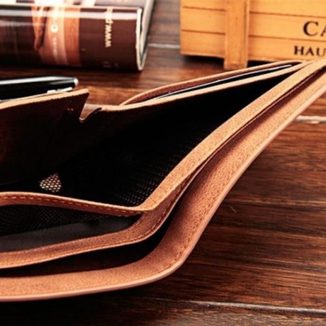 BAELLERRY SOLID COLOR LETTER OPEN SHORT HORIZONTAL MEN WALLET (LIGHT COFFEE)