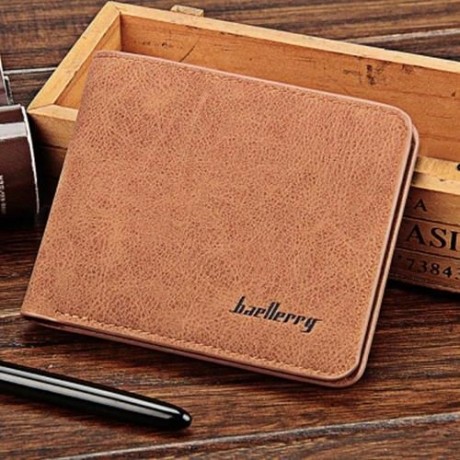 BAELLERRY SOLID COLOR LETTER OPEN SHORT HORIZONTAL MEN WALLET (LIGHT COFFEE)