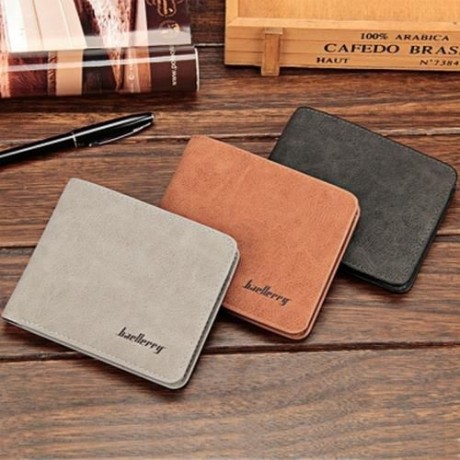 BAELLERRY SOLID COLOR LETTER OPEN SHORT HORIZONTAL MEN WALLET (LIGHT COFFEE)