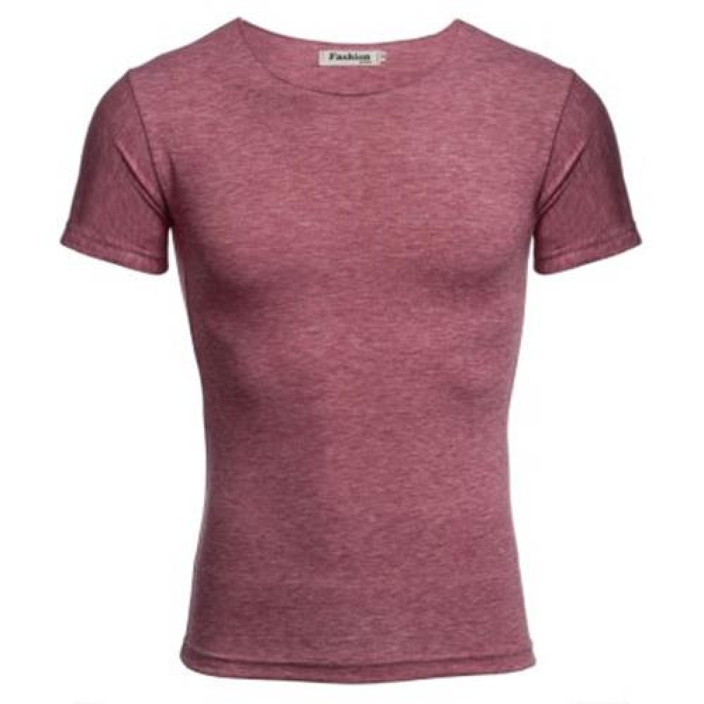 CASUAL ROUND COLLAR SHORT SLEEVE SOLID COLOR COTTON BLEND T-SHIRT FOR MEN (WATERMELON RED)